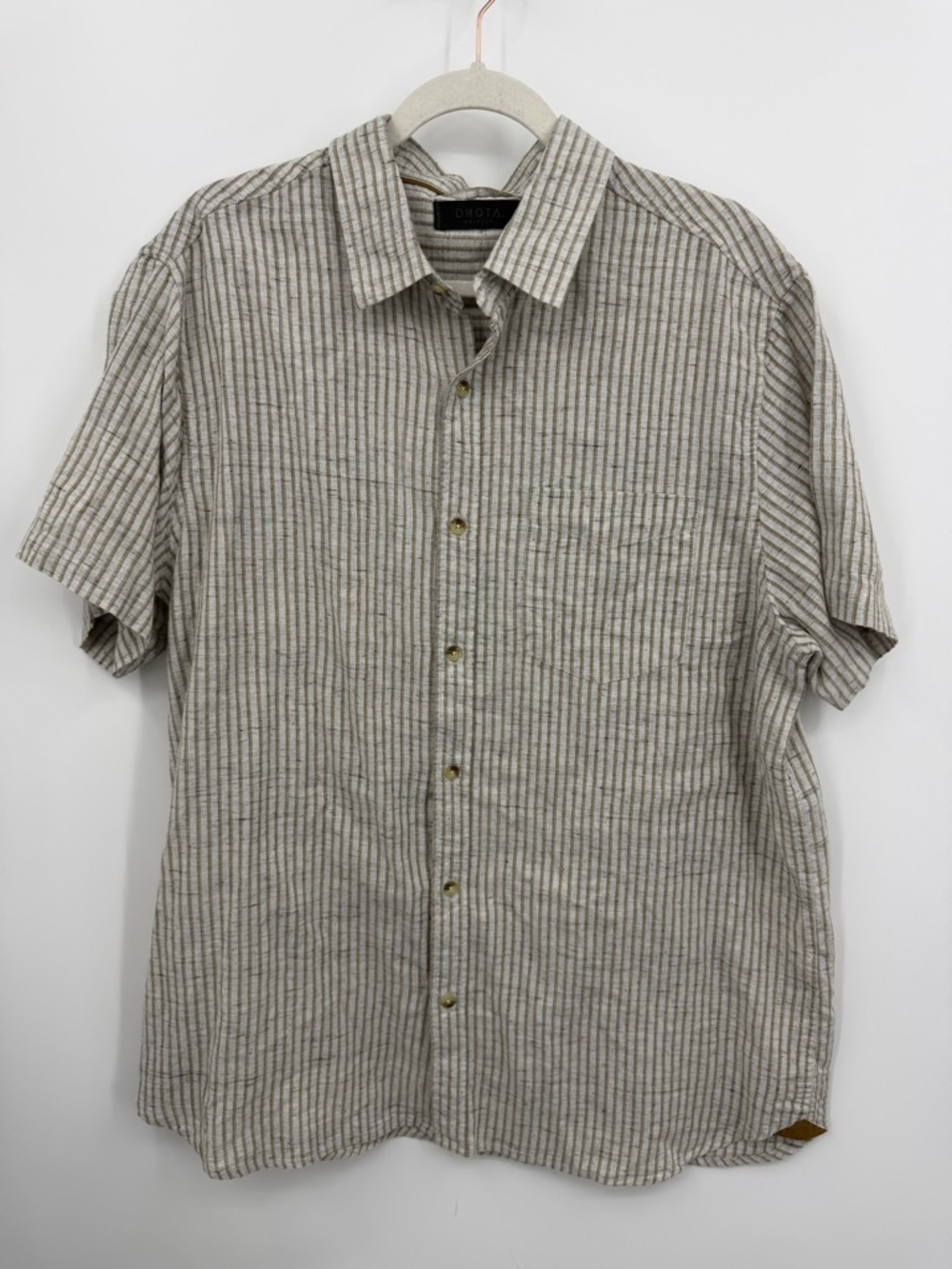 Dkota‎ grissly camp button down shirt sz XL gray tan stripe short sleeve